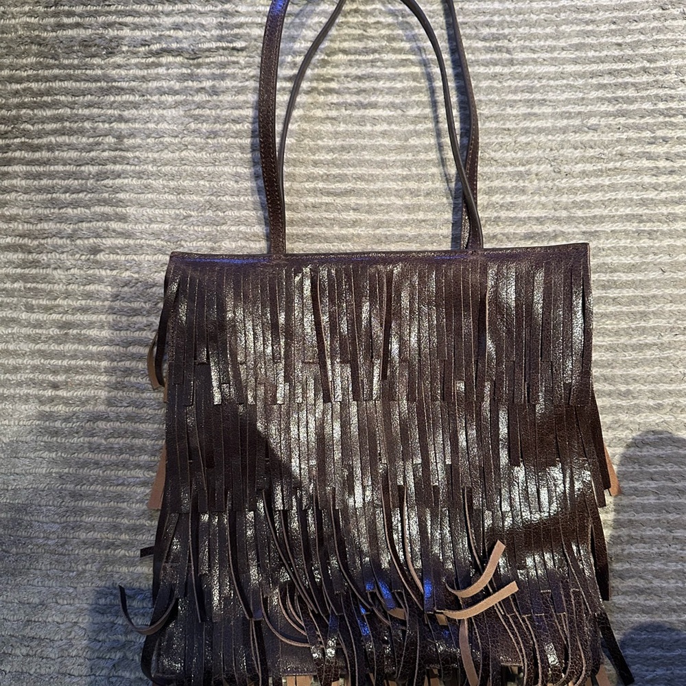Zara Fringe Leather Tote Bag - Brown